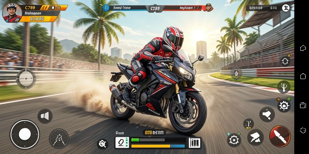 Screenshot C789 menunjukkan aksi seru balapan motor.