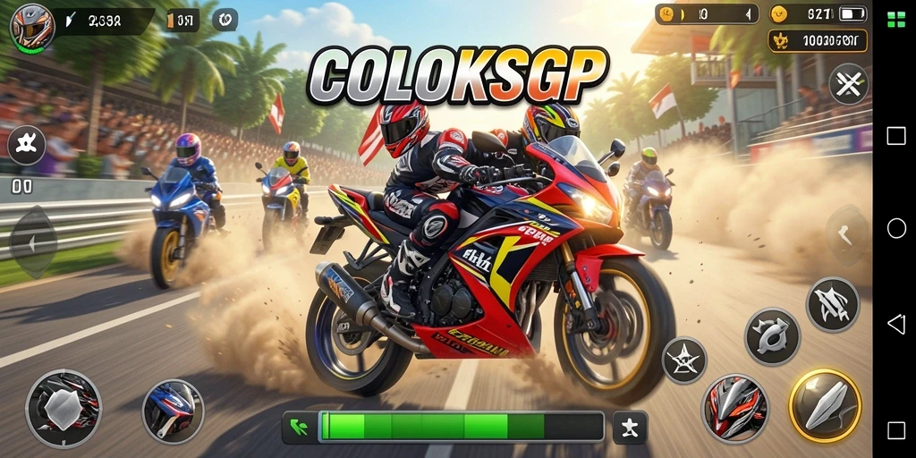 Gameplay seru balapan motor di berbagai lintasan.