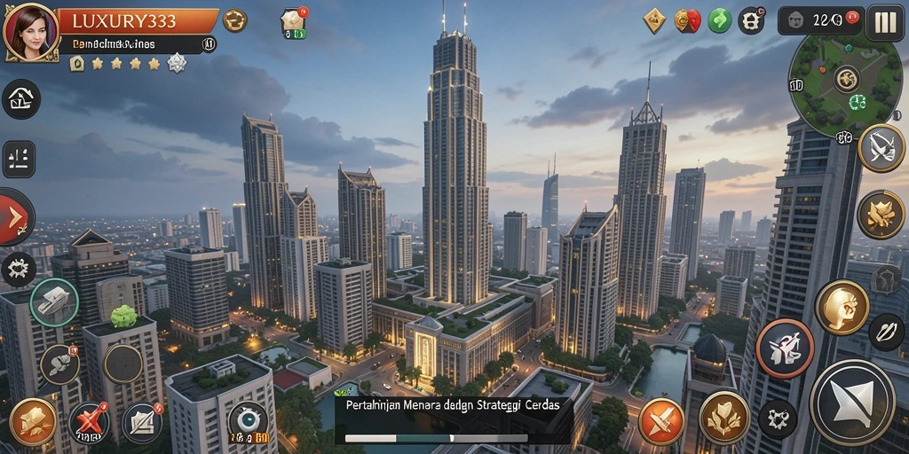 Visual menegangkan gameplay Tower Defense LUXURY333 saat mempertahankan menara.