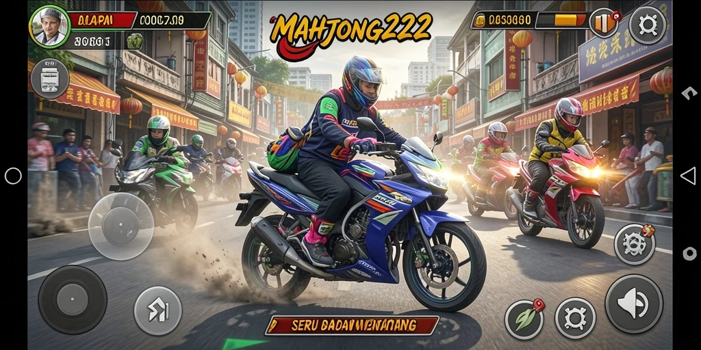 Gameplay balapan motor yang menegangkan di MAHJONG222.